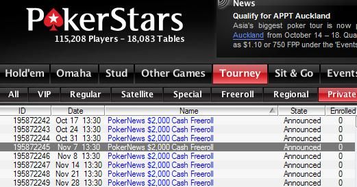 PokerStars k Cash Freerolls in November 101