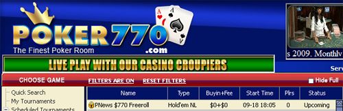 0 Cash Freerolls na Poker770 101