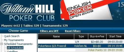 William Hill & CD Poker9月份的2000美圆免费比赛 101