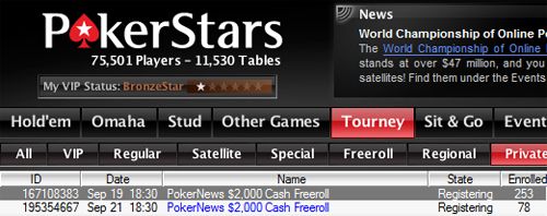 Hoje às 18:30 ,000 Cash Freerolls na PokerStars 101