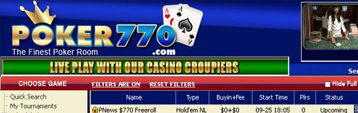 0 Cash Freerolls na Poker770 101