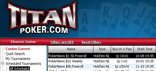 PokerNews .5k Freeroll at Titan Poker 101
