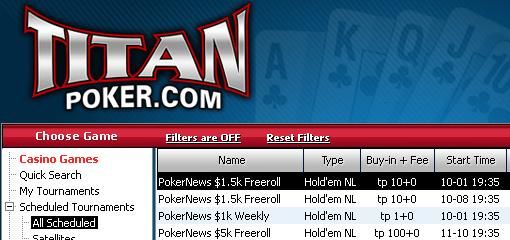 k freeroll og billet til Monthly Million Tourney på Titan Poker 101