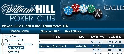 William Hill和 CD Poker 2000$和10万美圆保证金比赛的门票! 101