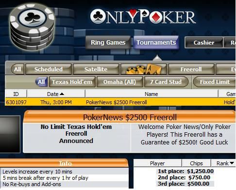 .000 Cash Freerolls από το OnlyPoker! 101