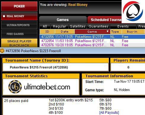 UltimateBet lobby - $1,000 CASH + $200k GTD billett