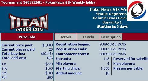Titan Poker lobby - $1000 freeroll hver uke