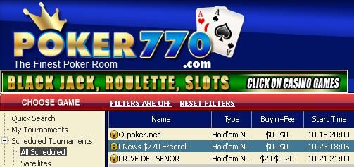 Freeroll de 770$ en premios en efectivo en Poker770 101