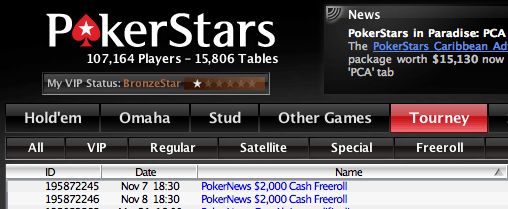 Hoje e Amanhã às 18:30 ,000 Cash Freerolls na PokerStars 101