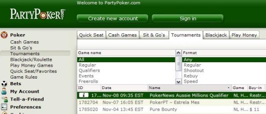 PartyPoker Aussie 百万比赛资格赛 101