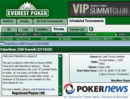 参加我们在Everest Poker举办的独立500美元现金免费比赛! 101