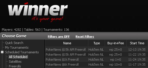 ,000 in freerolls from Winner Poker! 101