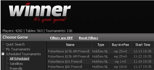 Winner Poker lobby – PokerNews freeroller