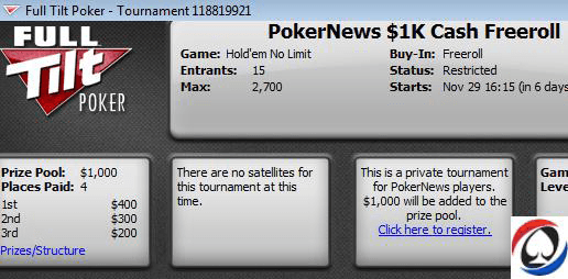 $1,000 PokerNews фрийрол