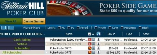 Freerolly na William Hill v hodnotě .000 101