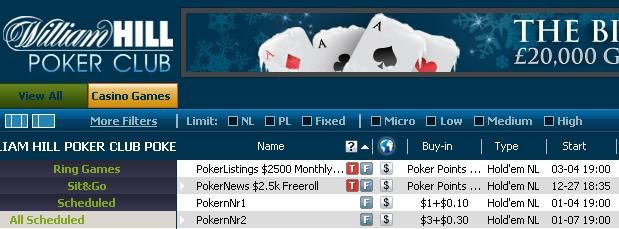 ,500 Cash Tourneys at William Hill 101