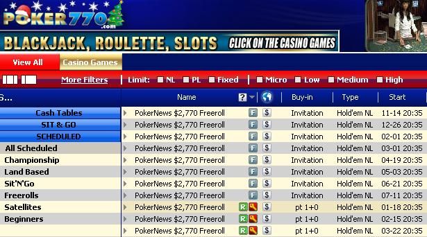 Year-long Poker770 ,770 Cash Freeroll Series 101