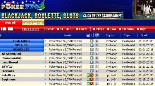 Celoroční série freerollů na Poker770 - ,770 Cash Freeroll Series 101