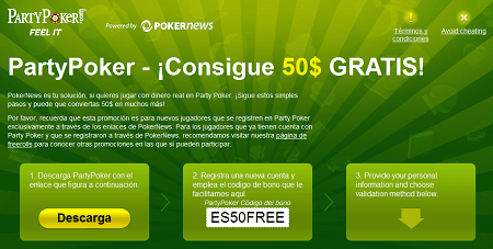 Obtén 50$ ¡GRATIS! en PartyPoker 101