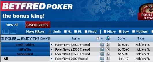 ,000 em Freerolls na Betfred Poker 102