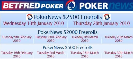 ,000 ve freerollech na Betfred Poker v roce 2010 101