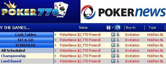 ,770 PokerNews Cash Freerolls na Poker 770 101