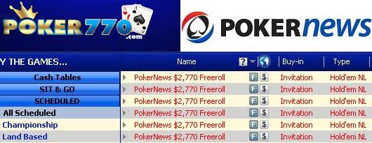 Poker770 lobby – PokerNews $2770 freerolls
