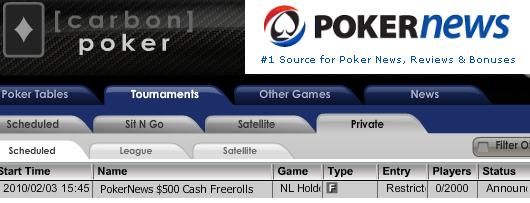 0 PokerNews Cash Freeroll Series na Carbon Poker 101