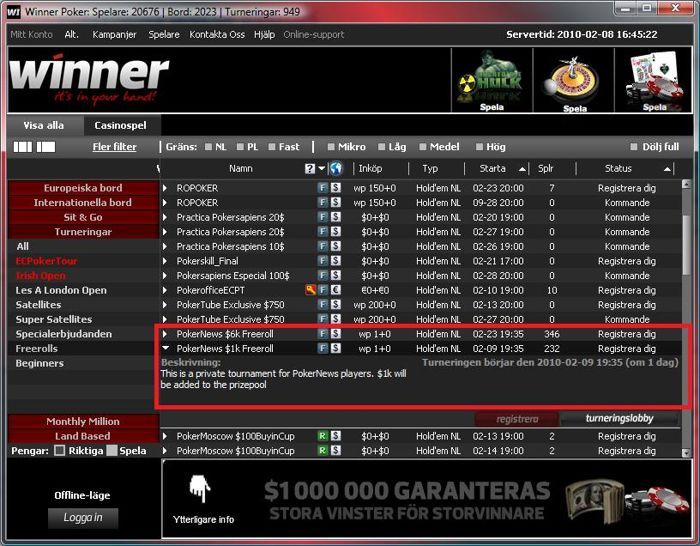 Winner Poker - $1000 PokerNews freeroll + $6000 PokerNews freeroll! (klicka för större bild)