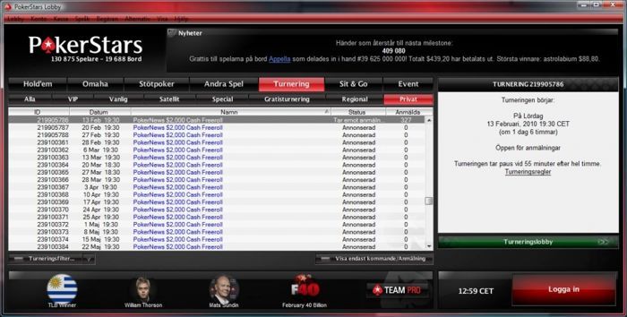 PokerStars lobby - PokerNews $2000 Cash freerolls (Klikk her for større bilde)
