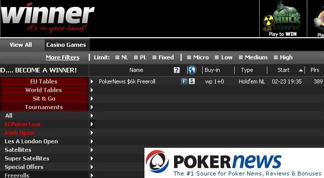 Winner Poker Freeroll Series Rolls On: K Free this week! 101