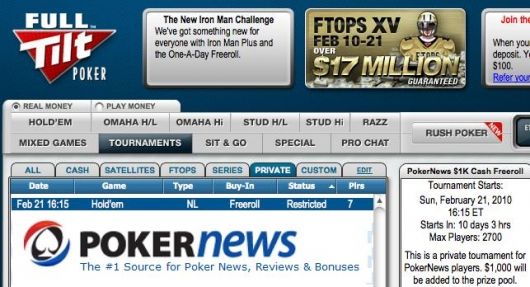 Freerolly o ,000 na Full Tilt pokeru 101