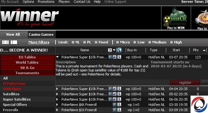 Super PokerNews 10k freeroll w Lobby Winner Poker