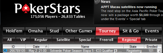 Último satélite de apuramento para o Solverde Poker Season - 3 pacotes de €300 em jogo 101