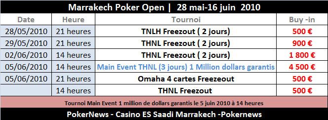 Tournoi Million Dollars garanti : Casino de Marrakech Es Saadi (programme complet) 102