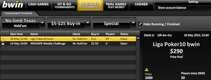 Hoy, Martes 15, nuevo torneo de la Liga Poker10 bwin, ¡con 19.000€ de overlay en juego! 101