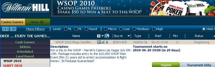 30 packages Main event WSOP 2010 garantis dans le Mega Satellite de William Hill 101