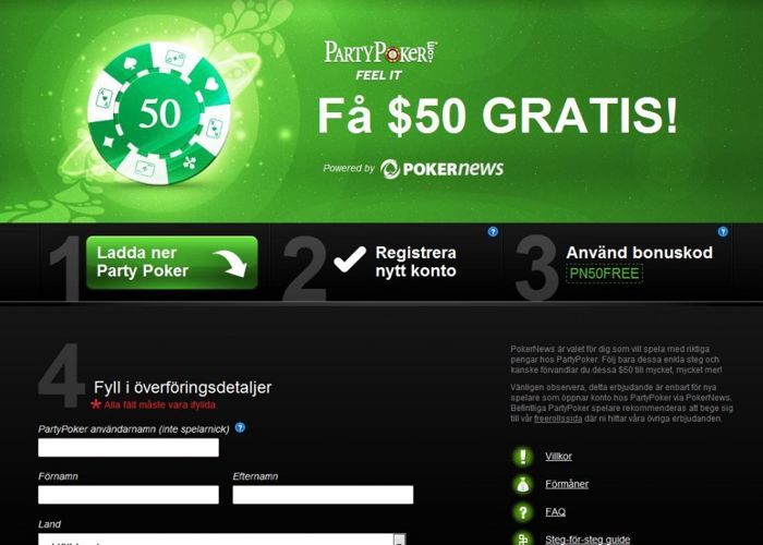 Få $50 hos Party via PokerNews