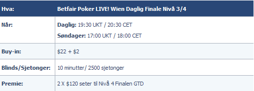 Kvalifiser deg til Betfair live 2.-5. desember i Wien - kvalifsering i dag kl 21:00 CET 103