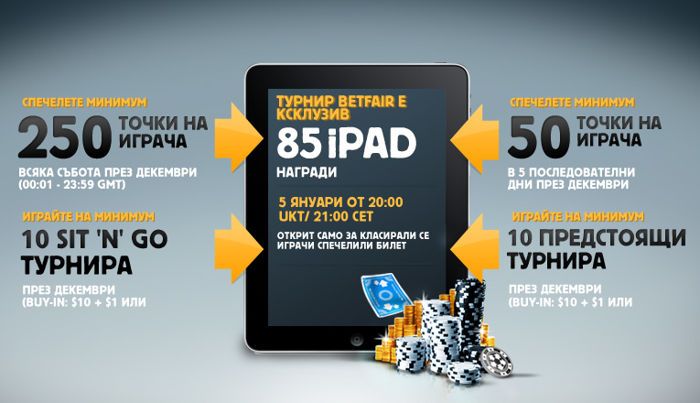 85 IPAD награди от Betfair в Коледния им турнир 101