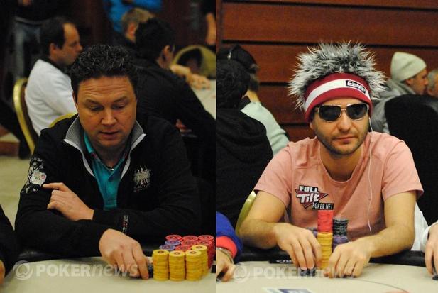 Chipleader Dirk Richter a nejvíce ukecaný hráč u stolu Roberto Romanello