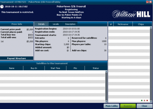 .000 & .000 Freeroll turniri ove nedelje na William Hill Pokeru - samo 27 poena za... 101