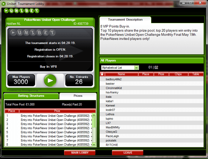 PokerNews фрийрол за €1,000 тази вечер в Unibet Poker 101