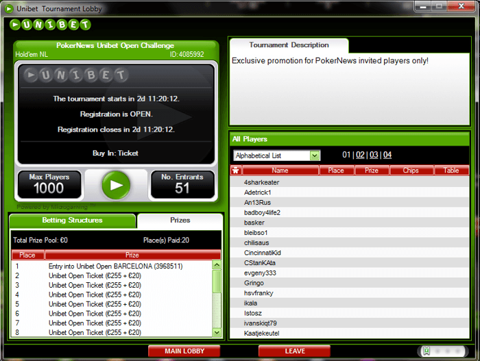 €30,000 Unibet Open Състезанието продължава 101