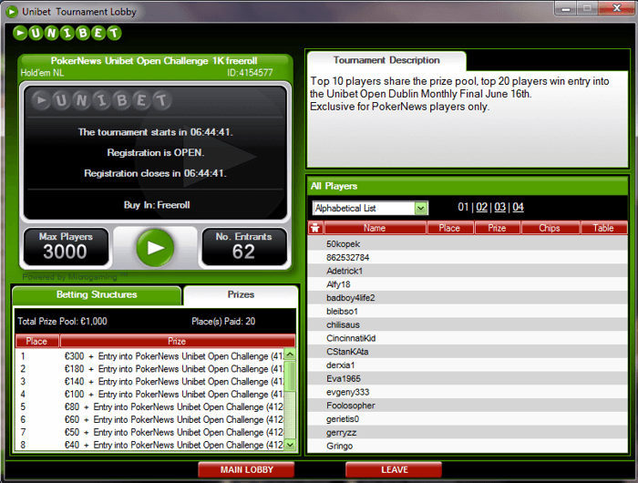 €1,000 Unibet Open фрийрол без изисквания от 21:00ч днес 101