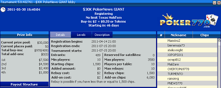 Specialus ,000 garantuoto prizinio fondo turnyras Poker770 kambaryje! 101