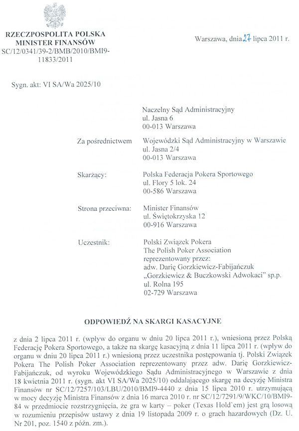 Jest odpowiedz Ministerstwa Finansów na skargę kasacyjną 101