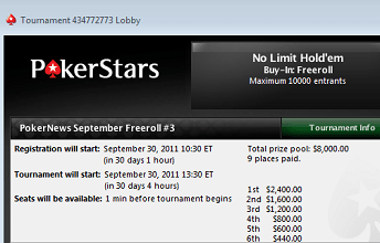 ,000 of Exclusive PokerStars Freerolls in September 101