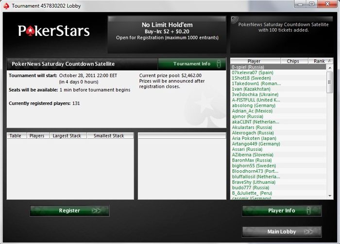 PokerNews Saturday Countdown Сателит с добавени 100 билета по 101