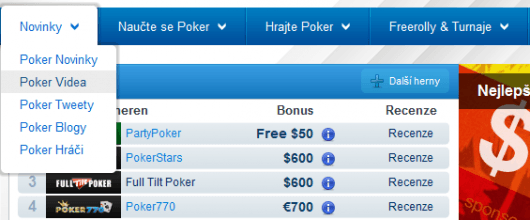 Videa najdete i v horní Záložce Novinky pod položkou Poker Videa